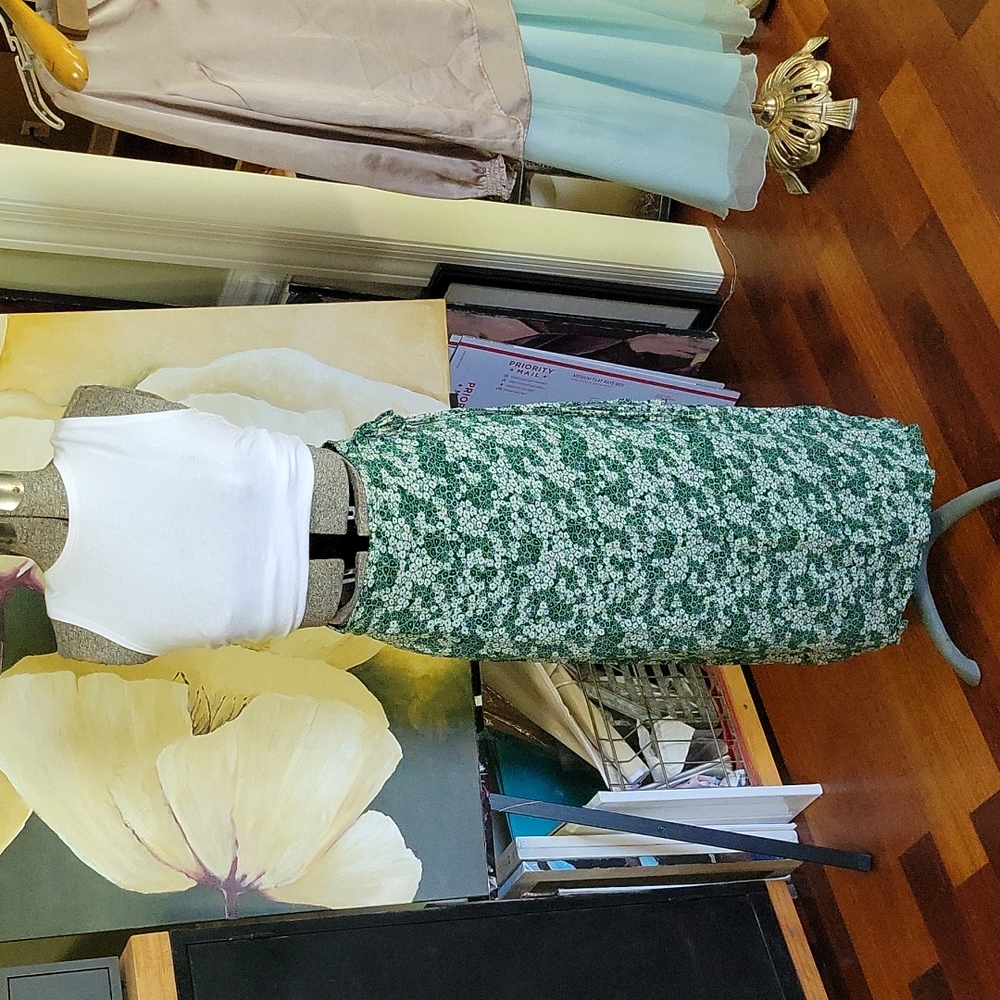 Free People Green and White Floral Maxi Skirt